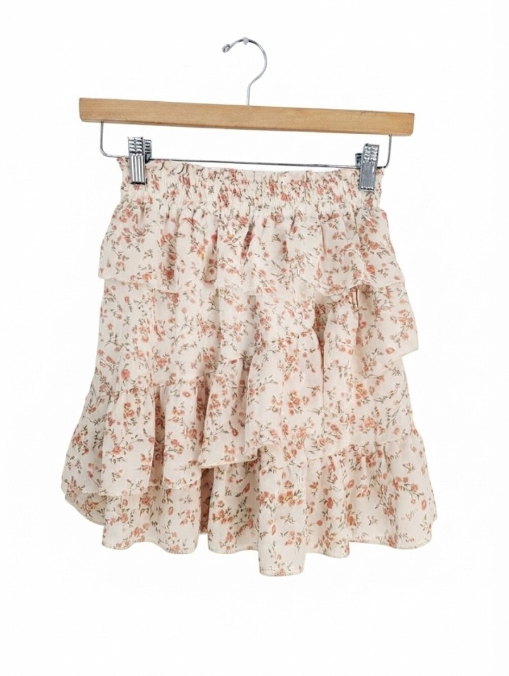 Prinvess Polly Ruffled Floral Tiered Skirt - Cream with Pink Flowers Size 0